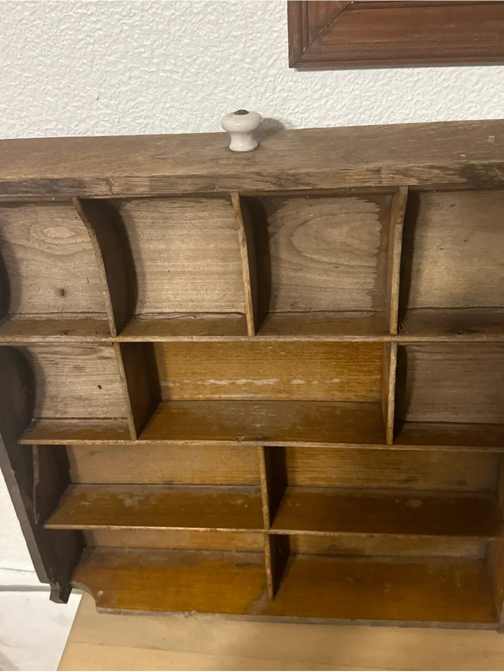 Vintage Wooden Shadow Box Wall Shelf – Rustic Farmhouse Cubby Display